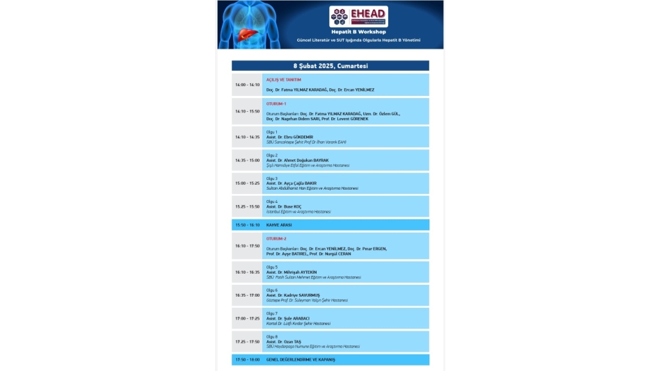 EHEAD Workshop - Güncel Literatür ve SUT Işığında Olgularla Hepatit B Yönetimi, 08 Şubat 2025